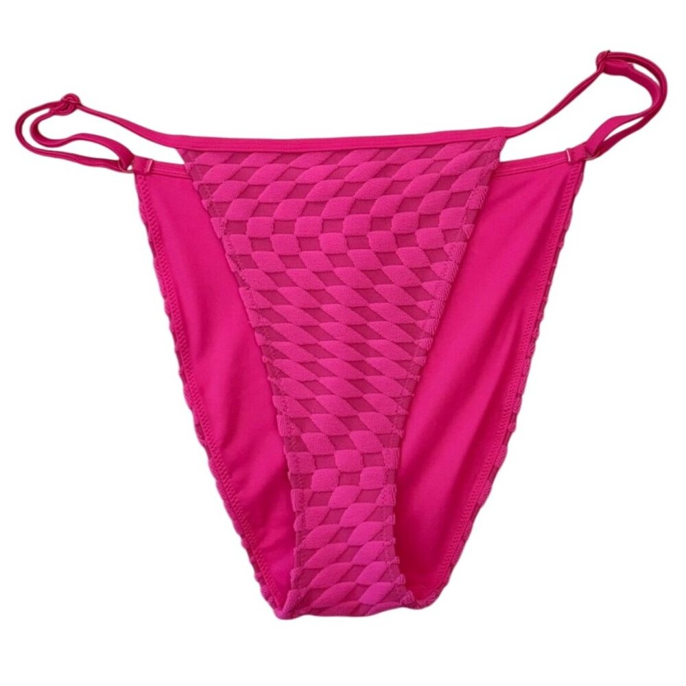 Good American Hot Pink Textured Bikini Bottoms Size Large Adjustable Side Swim